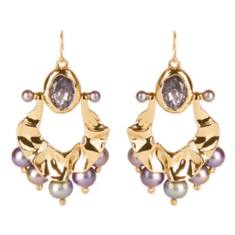 ALEXIS BITTAR • New Pearl Studded Crumpled Swinging Byzantine Drop Earrings - Picture 3 of 16